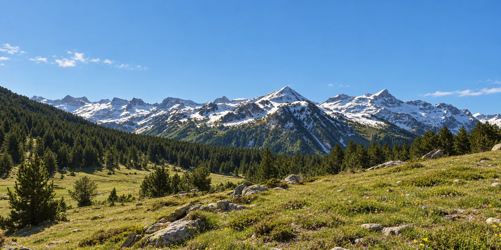 Vistas de primavera desde Porera hacia Salana y Montarto, con nieve en las cumbres